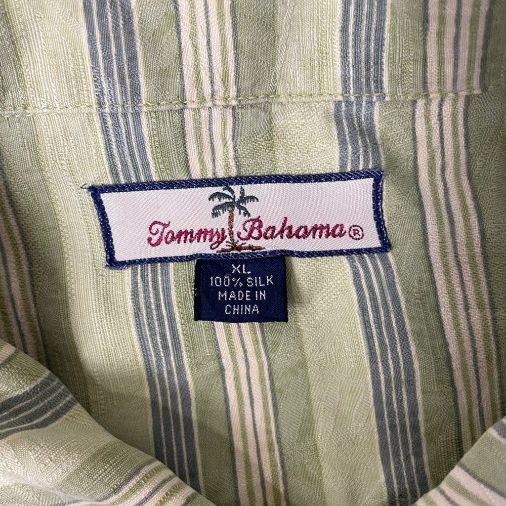 Tommy Bahama 100% Silk Button Up Shirt Mens XL Green Relax Striped Leaf Print - Picture 5 of 10
